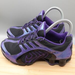 Nike Shox Shoes Women 6 Athletic Navina Black Purple Iridescent 356918-055 Flaws